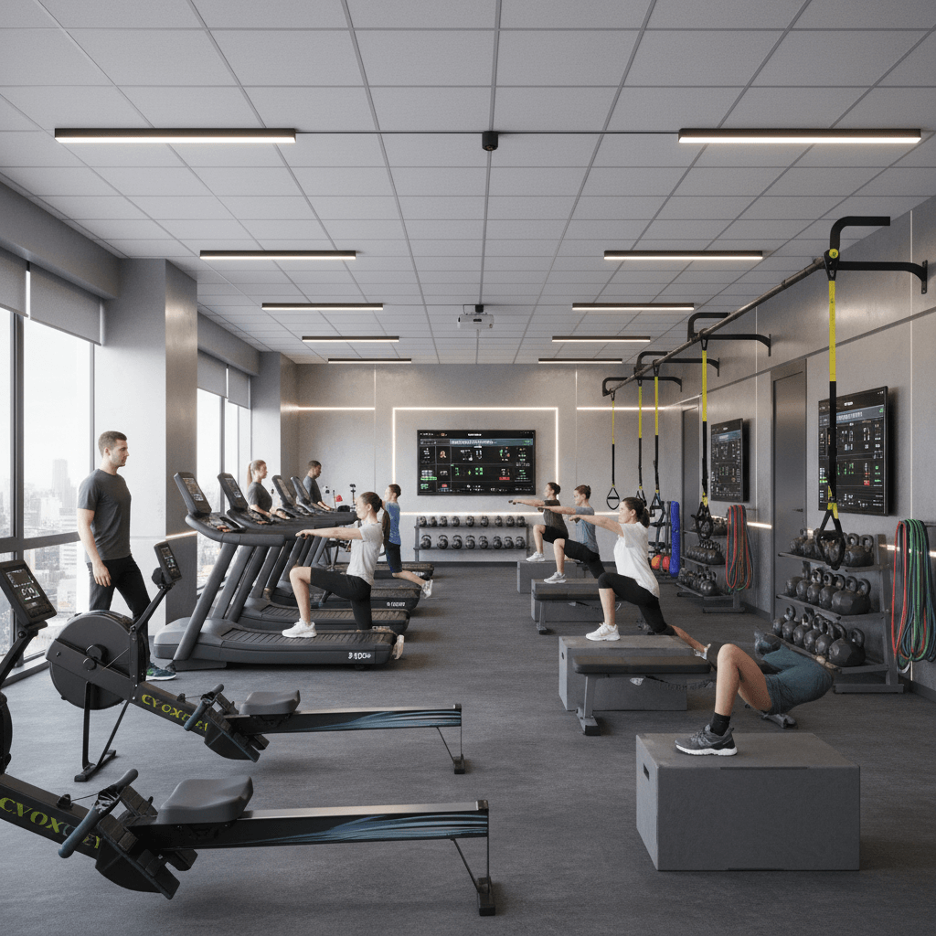 Sala de aulas de circuito funcional com equipamentos de última geração