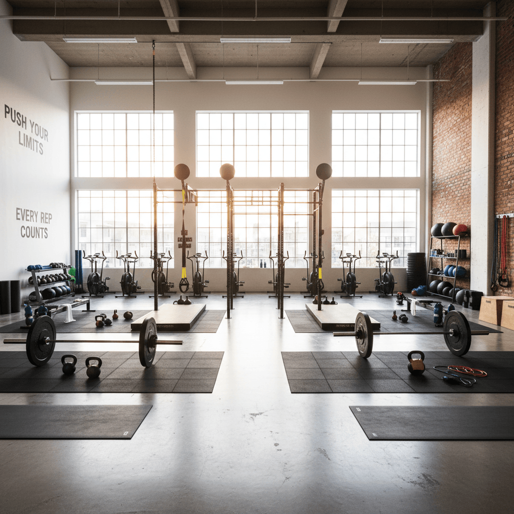 Circuito funcional com múltiplas estações de exercícios em estúdio amplo